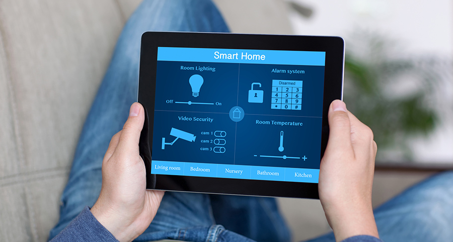 The ability to access and control security components from a mobile device is one of the top smart home trends in Florence. Close-up of smart home security app.