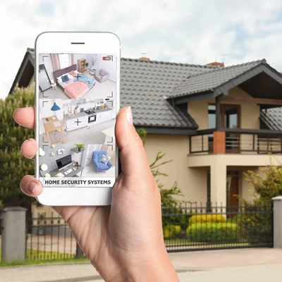 Florence vivint phone display of cctv live feed in front of a house